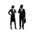 Businessman, manager with a briefcase and talking on a cell phone vector. Business woman standing looks at the wrist watch. Vector Royalty Free Stock Photo