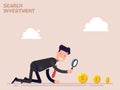 Businessman Or Manager Crawls On All Fours In Search Of Money And Investment In Business. Vector Illustration In A Flat