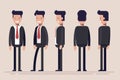 Businessman or manager from different sides. Front, rear, side view of male person. Flat vector illustration in cartoon