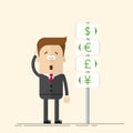 Businessman or manager has the choice of currency. Signs of global currencies. A man in a business suit makes a decision