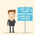 Businessman or manager has to choose the direction. Quick and easy way, or complex and difficult. A man in a business Royalty Free Stock Photo