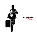 Manager. A man in a business suit. Businessman is running with a suitcase, is late