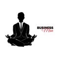 Manager. A man in a business suit. Businessman meditates