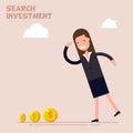 Businessman or manager search of money and investment in business. Vector illustration in a flat cartoon style.