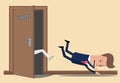 The businessman or manager throw a kick out of the boss`s office. Boss dismisses employee. Businessman fired Royalty Free Stock Photo