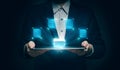 Businessman managing digital file organization system