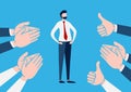 Businessman with many Hands clapping ovation and thumps up, applaud hands. Flat cartoon character. Vector illustration Royalty Free Stock Photo