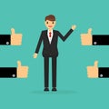 Businessman with many hands thumbs up. feedback concept. Royalty Free Stock Photo