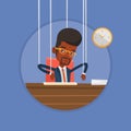 Businessman marionette on ropes working. Royalty Free Stock Photo