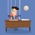 Businessman marionette on ropes working. Royalty Free Stock Photo