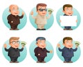 Businessman mascot professional hand gestures money ok thumb up victory pointing finger cartoon design vector