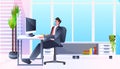 businessman in mask sitting at workplace business man working in office coronavirus quarantine concept