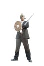 Businessman with Masked Knight Sword and Shield