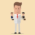 Businessman - Master of puppets with Hand Puppets. Leadership concept. Vector illustration. Business concept