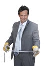 Businessman with measure tool Royalty Free Stock Photo