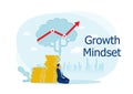 Businessman meditate under big brain with thinking growth mindset to business profit creative concept flat design vector