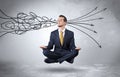 Businessman meditates with purifying doodle concept Royalty Free Stock Photo