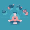 Businessman meditating, concept of time management, stress relief and problem solving. Man thinking about business in Royalty Free Stock Photo