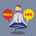 Businessman meditating. Man balancing life and work