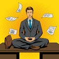 Businessman meditation cartoon pop art style