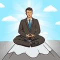 Businessman meditation cartoon pop art style