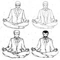 Businessman meditation, vector businessman silhouette, business man meditating in lotus Royalty Free Stock Photo