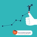 Businessman with megaphone on I like hand with ascending chart. Royalty Free Stock Photo