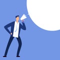 Businessman with megaphone. Man shouting in bullhorn with speech bubble Royalty Free Stock Photo