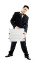 Businessman with metal container