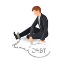 Businessman in metal handcuffs on leg vector illustration of hostage