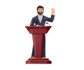 Businessman with microphone speaking at business conference standing at the podium. 3D Male leader in suit Royalty Free Stock Photo