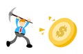 businessman mining dollar money cartoon doodle flat design vector illustration