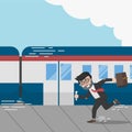 Businessman Missed The Train Color Illustration