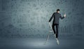 Man on ladder drawing charts Royalty Free Stock Photo