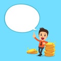 Businessman and money coins with white speech bubble