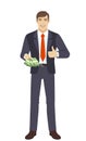 Businessman with money shows thumb up Royalty Free Stock Photo