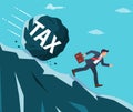 Businessman on mountain running away from big tax Royalty Free Stock Photo