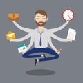 Businessman with multitasking and multi skill. Keep calm. Business concept. Flat design