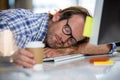 Businessman napping on computer desk Royalty Free Stock Photo