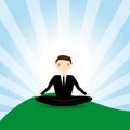 Businessman in the nature in a lotus position meditating. For business concepts