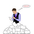 Businessman need help under a lot of white paper. Royalty Free Stock Photo