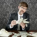 Businessman nerd accountant dollar notes Royalty Free Stock Photo