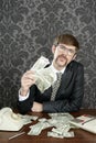 Businessman nerd accountant dollar notes Royalty Free Stock Photo