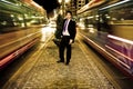 Businessman in night urban scenery