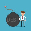 Businessman no money. Debt bomb. Debt concept.