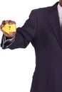 Businessman with a notiz in hand punctuation Royalty Free Stock Photo