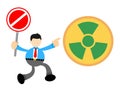 businessman worker stop nuclear activity sign cartoon doodle flat design vector illustration