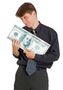 Businessman is nursed with money on white Royalty Free Stock Photo