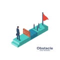 Businessman obstacle metaphor. Conquering adversity 3d design