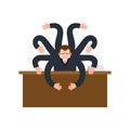 Businessman octopus. Man with eight arms. vector illustration